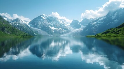 Majestic Snow Capped Peaks Mirrored in Serene Alpine Lake Promoting Conservation and Natural Beauty