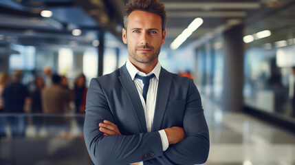 confident businessman standing at office