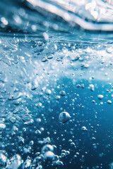 Blue water filled with air bubbles