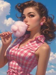 Fototapeta premium woman eating cotton candy