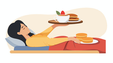 Hand carrying breakfast to sleeping woman in bed