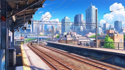 Fototapeta premium 駅のホームからの風景、都会9