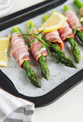 Asparagus with ham before baking