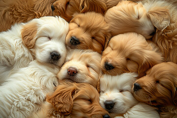 Sleeping puppies. Golden labrador puppies.