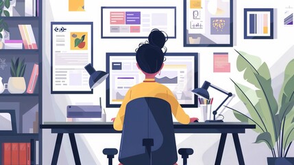 Graphic Designer Crafting Visuals: A graphic designer utilizes digital tools and creative flair to craft eye-catching visuals, including logos, advertisements, and illustrations that communicate messa