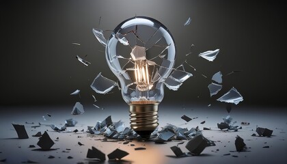 a broken light bulb with shards of glass scattered around. depicts the breakdown of thought