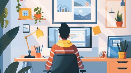 Fototapeta premium Graphic Designer Crafting Visuals: A graphic designer utilizes digital tools and creative flair to craft eye-catching visuals, including logos, advertisements, and illustrations that communicate messa