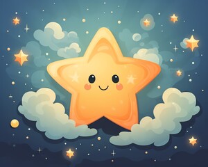 Fototapeta premium Star illustration flat design top view cosmic theme cartoon drawing colored pastel