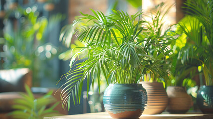 Obraz premium Several potted plants placed on a table in a room