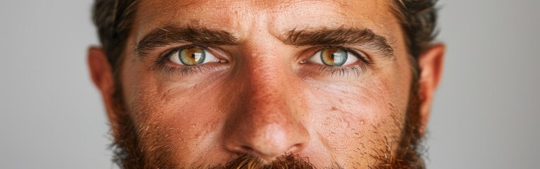 Fototapeta premium Close-up view of a man with a beard, showing facial features and beard details