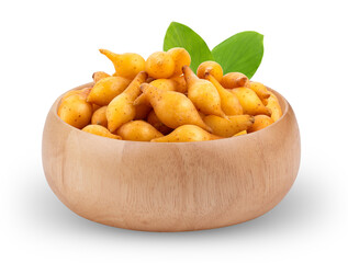 finger root (Krachai) Thai herb in wood bowl isolated on transparent png