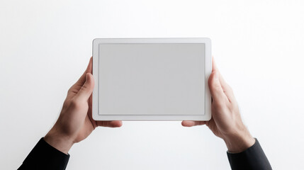 photo mock up hand of man using iPad on white background