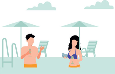 Fototapeta premium Boy and girl having fun in the pool.
