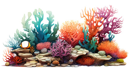 Coral Reefs Isolated on Transparent Background, PNG, Cut Out.