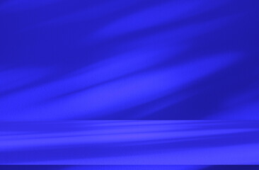 Wall interior background, studio and backdrops show products. with soft light shadow from window color blue and white. background for text insertion and presentation of product	