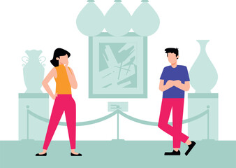 The couple is at an exhibition.