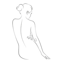 Woman sitting one line drawing. Vector illustration of body pose and hands. Woman beauty minimalist line art. Pretty sexy image.
Woman body silhouette art. Outline logo naked female body. Spa concept.