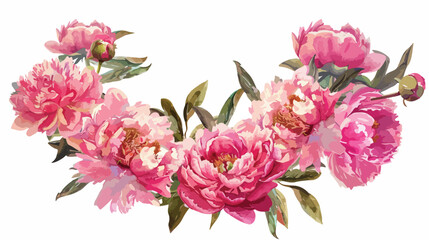 Pink peonies watercolor wreath isolated on white background