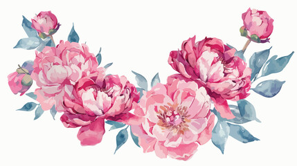 Pink peonies watercolor wreath isolated on white background