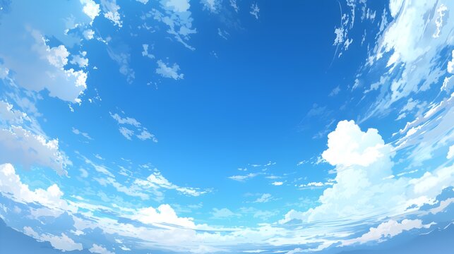Summer Clear Sky Nimbus Cirrus Cloud Cloudscape Fish Eye Effect Japanese Anime Style Poster Wallpaper