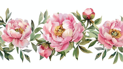 Pink peony watercolor embellished frame solated on white