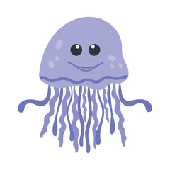 Cute cartoon purple hand drawn jellyfish. Vector illustration for children's pictures