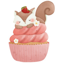 Animals sleeping on cupcake watercolor so cute 