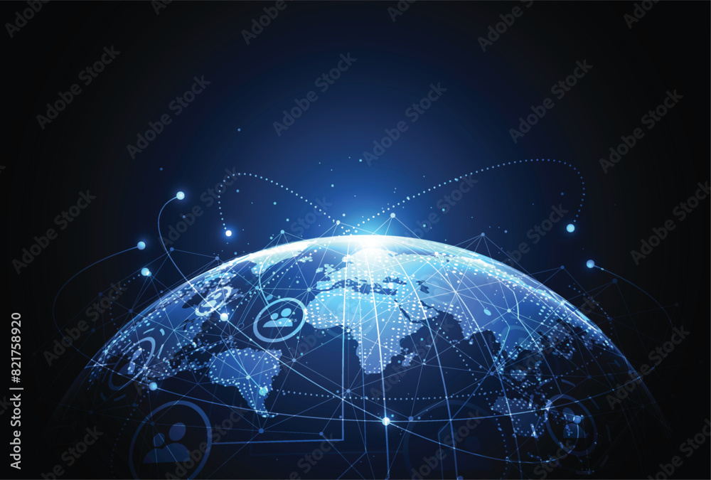 Wall mural global network connection. world map point and line composition concept of global business. vector i - Wall murals