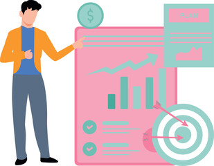 The boy is looking at the target graph report.