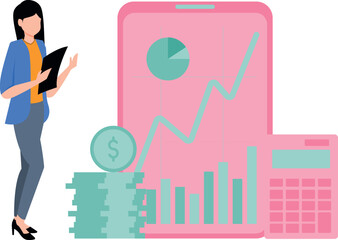 The girl is looking at the dollar graph.