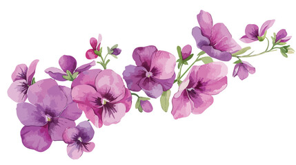 Pink Violet Flowers Watercolor Corner Bouquet isolated