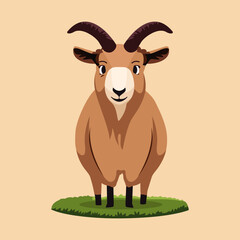 A goat with a happy expression stands on grass