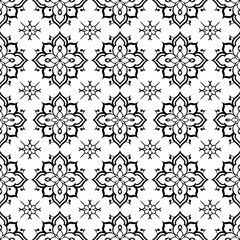 Intricate Thai Floral Pattern in Black and White
