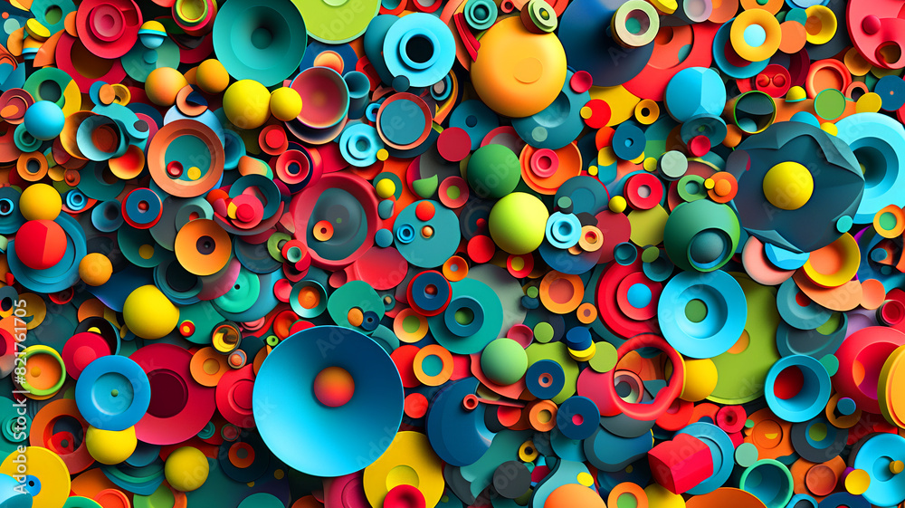Poster a colorful abstract background with many circles and squares. background is made of paper. abstract 
