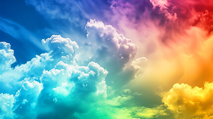 A colorful sky with clouds of different colors. The sky is filled with a rainbow of colors,...