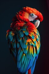 Fototapeta premium Parrot in Neon Light: Vibrant Studio Portrait of an Exotic Bird with Bold Contrasts and Dramatic Lighting