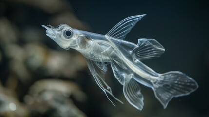 Fototapeta premium Glass Catfish with visible internal structure swimming gracefully