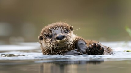 Adorable Baby Otter in Water