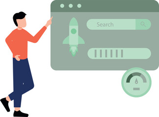 The guy is looking at the startup.