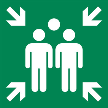 Emergency evacuation assembly point sign. Assembly point icon. Safety Signs. Evacuation Plan. Vector illustration