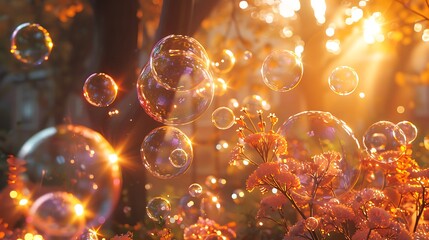 A sophisticated bubble party at a private international school with a golden hour glow
