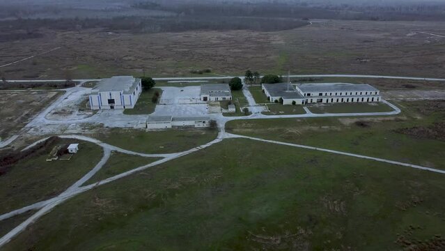 Aerial view of abandoned military base and Voice of America radio station headquarters in Greece
