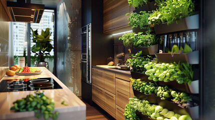 Compact vertical garden flat design front view spacesaving kitchen animation Splitcomplementary color scheme