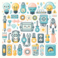 set of electric tools in cute style