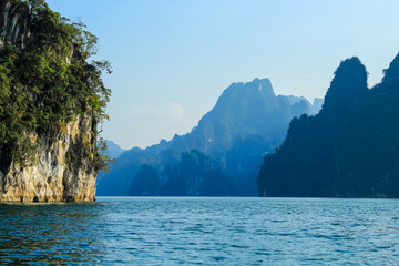 Obraz premium The Cheow Lan Lake. is located in Khao Sok National Park in Thailand.