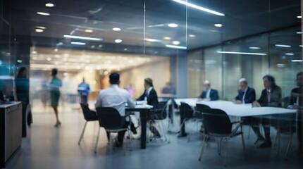 Long exposure shot of group of people in meeting room, business concept