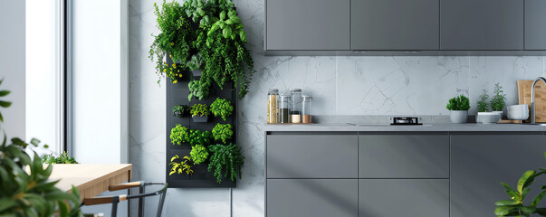 Kitchen vertical herb setup flat design side view sleek kitchen 3D render Analogous Color Scheme