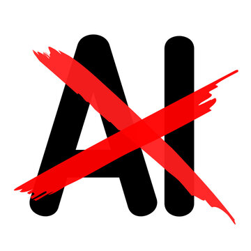 recommend clip art: Icon with a crossed-out AI, isolated on a transparent background. No AI generation. No AI use. Forbid artificial intelligence. Vector illustration