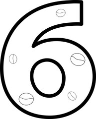 6 six coffee bean number outline