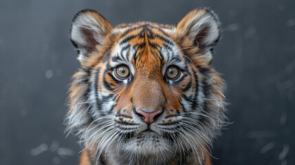 Fototapeta premium Close-up tiger face on black background with water droplets on fur
